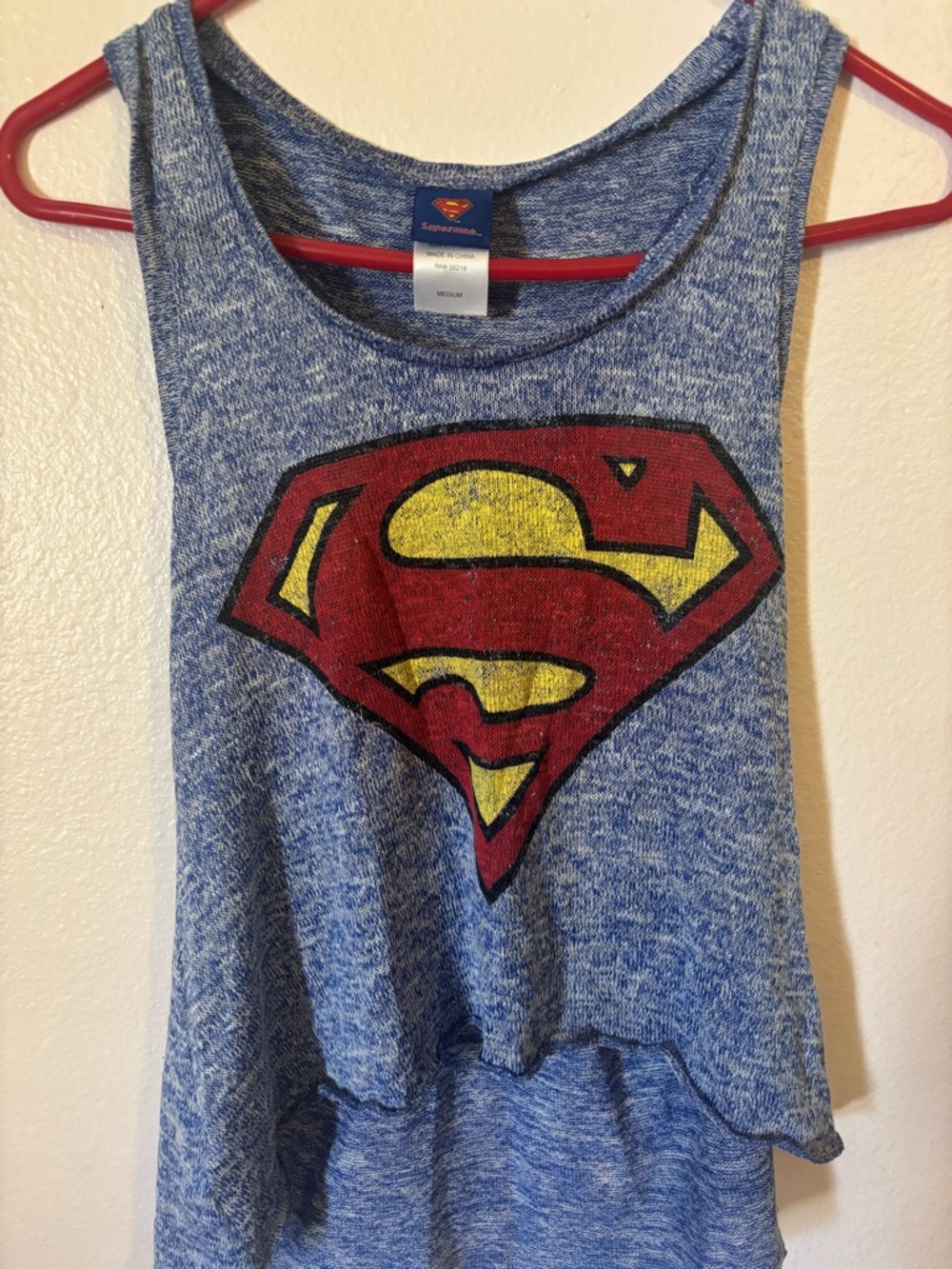 Woman’s DC Comics Blue Mesh Superman Tank Top Loose Fitting
